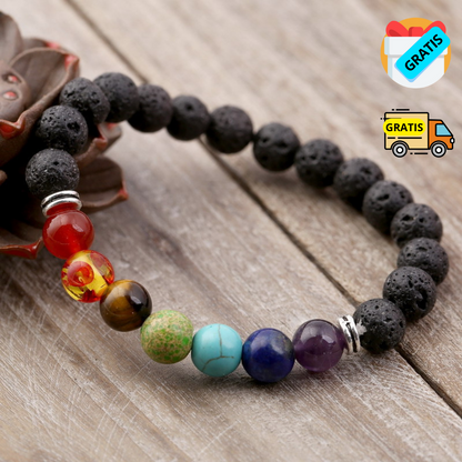 Pulsera 7 chakras con piedras de lava +segunda unidad gratis y un e-book de regalo