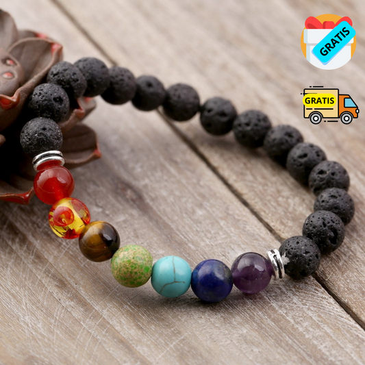Pulsera 7 chakras con piedras de lava +segunda unidad gratis y un e-book de regalo